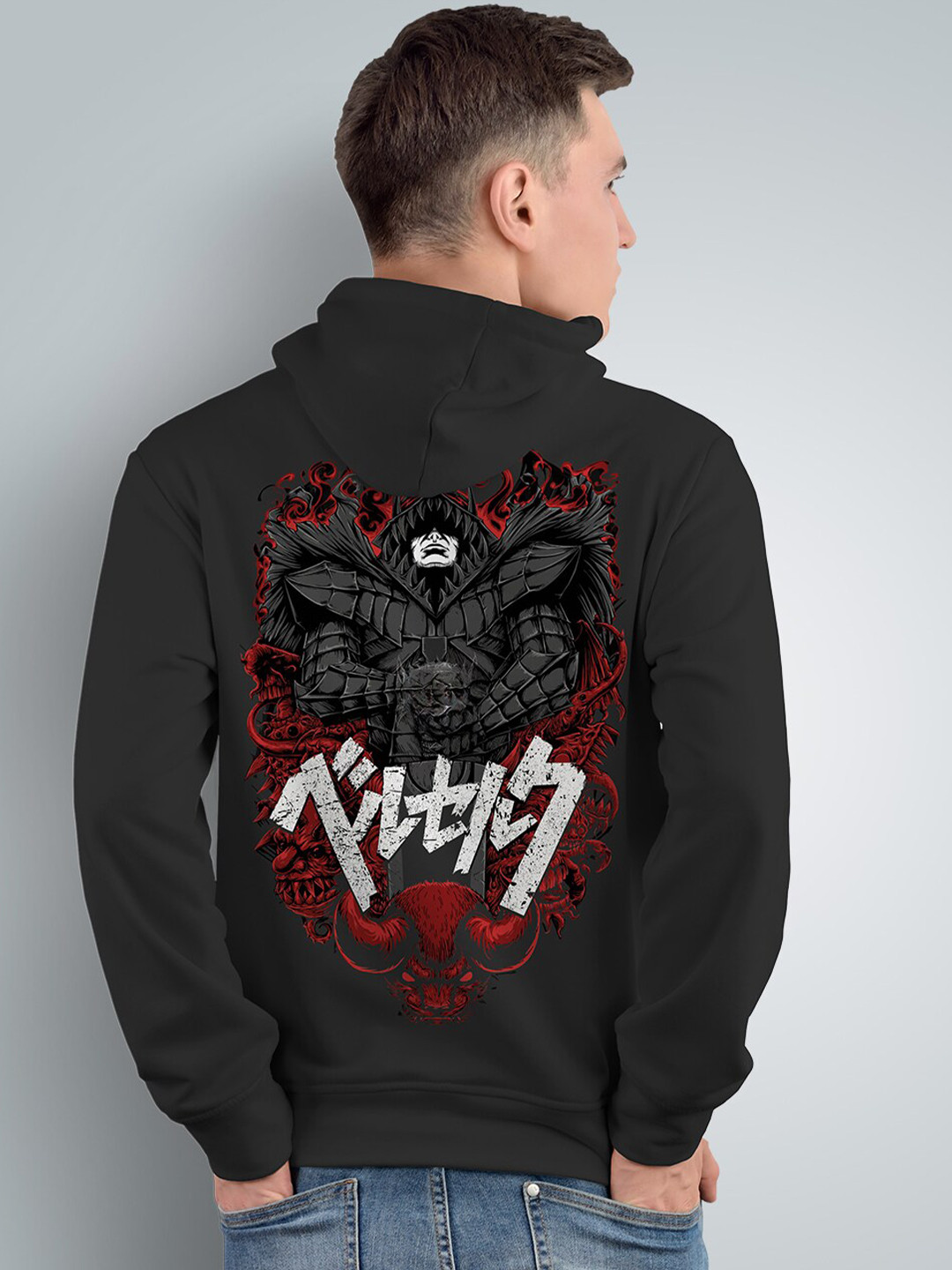 Crazymonk Berserk Printed Anime Hooded Cotton Sweatshirt