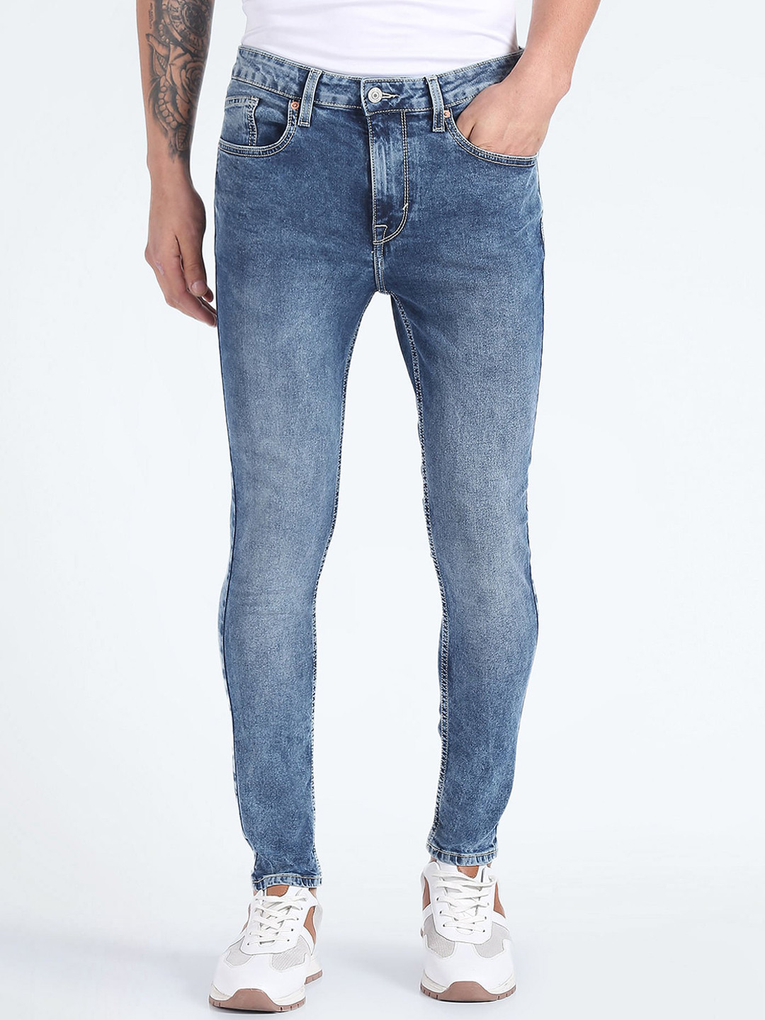 Flying Machine Men Skinny Fit Heavy Fade Clean Look Stretchable Jeans