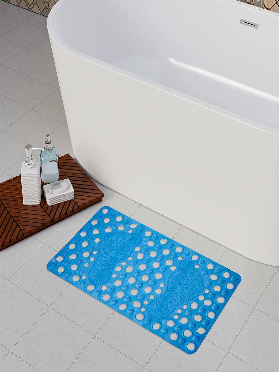 Kuber Industries Blue Hole Anti-Skid Bathroom Mat