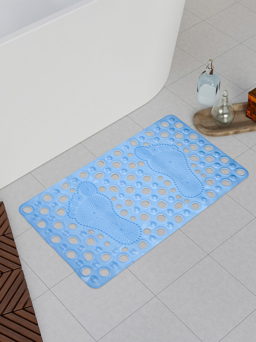 Kuber Industries Sky Blue 2 Pieces Anti Skid PVC Bath Shower Mat With Drain Holes