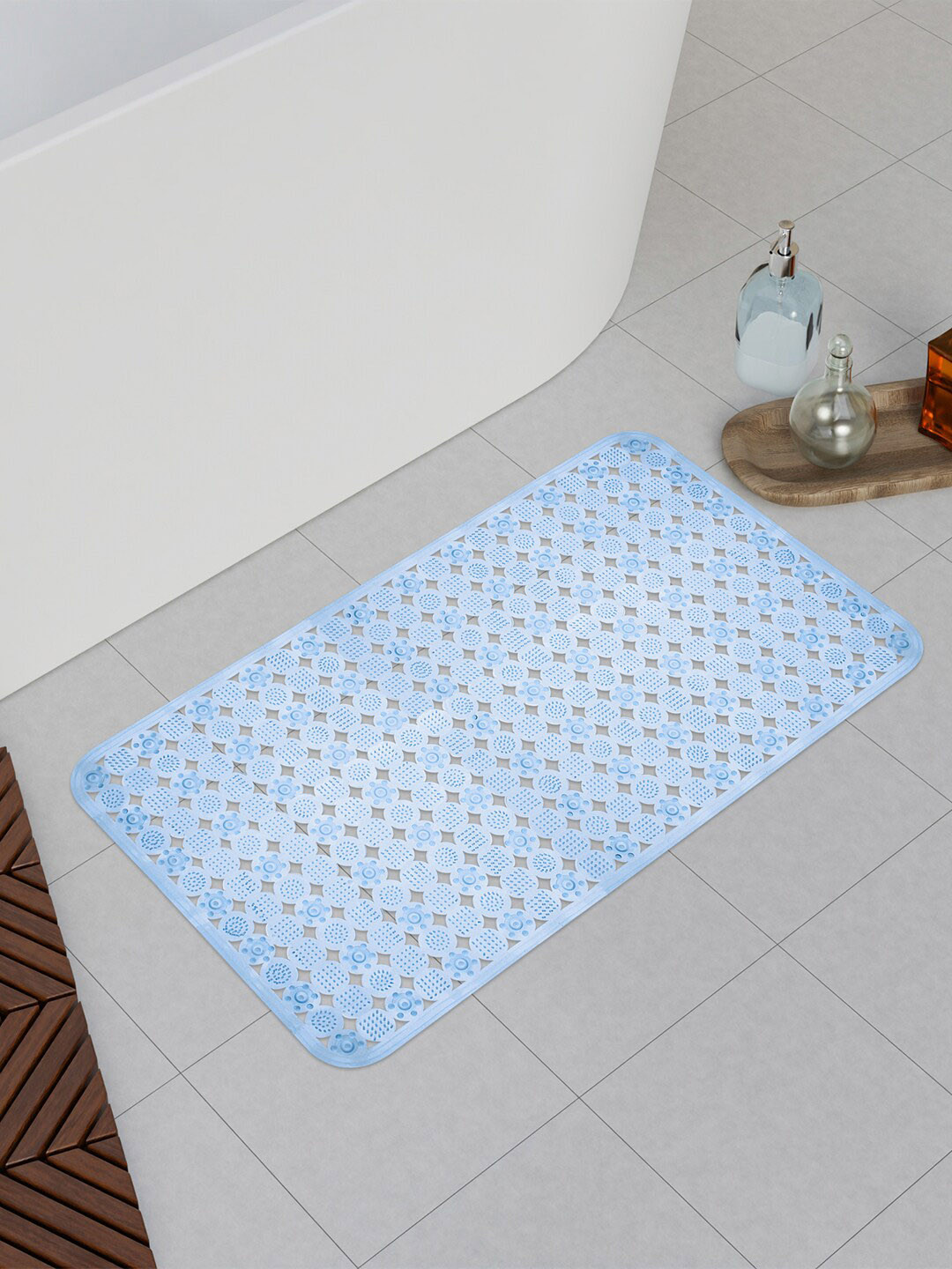 Kuber Industries Blue Anti Skid PVC Bath Shower Mat With Drain Holes
