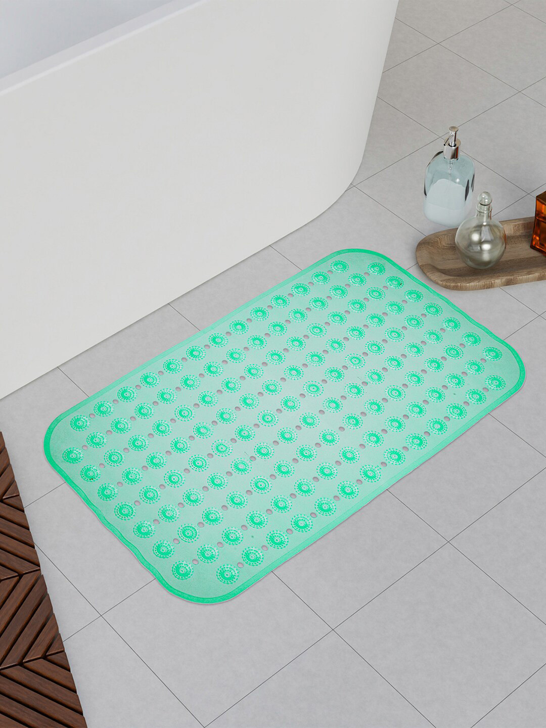 Kuber Industries Green & Purple 2 Pieces Anti Skid PVC Bath Shower Mats With Drain Holes