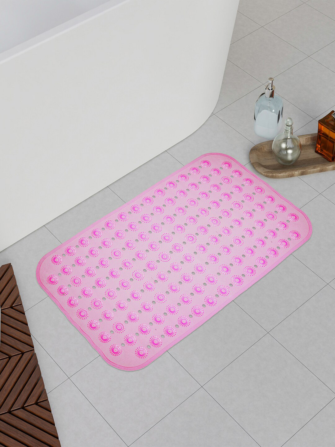 Kuber Industries Pink Hole Anti-Skid Bathroom Mat