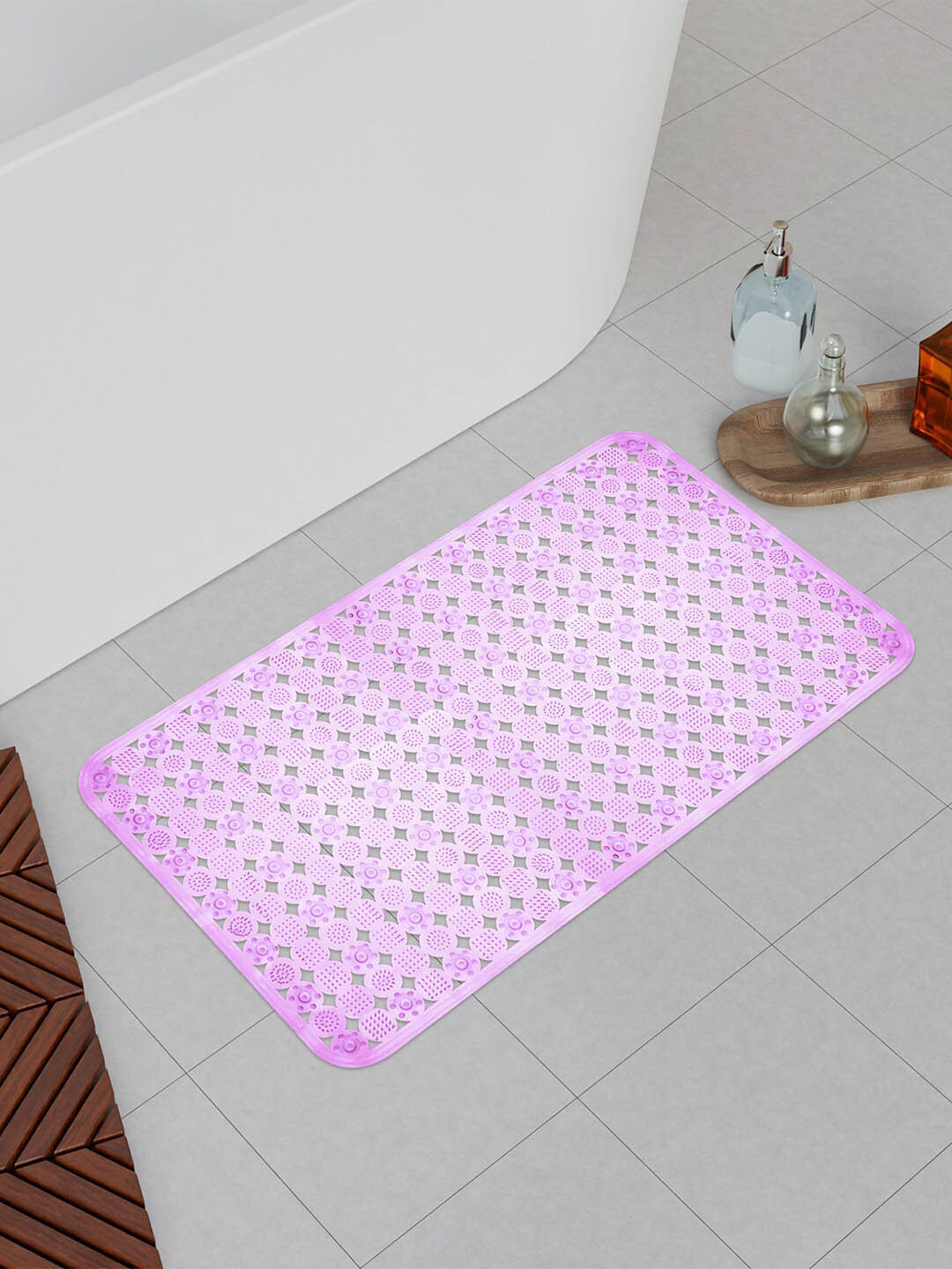 Kuber Industries Blue & Purple 2 Pieces Anti Skid PVC Bath Shower Mats With Drain Holes