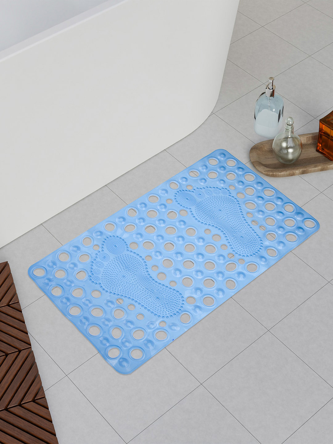 Kuber Industries Sky Blue 2 Pieces Anti Skid Bath Shower Mats With Drain Holes