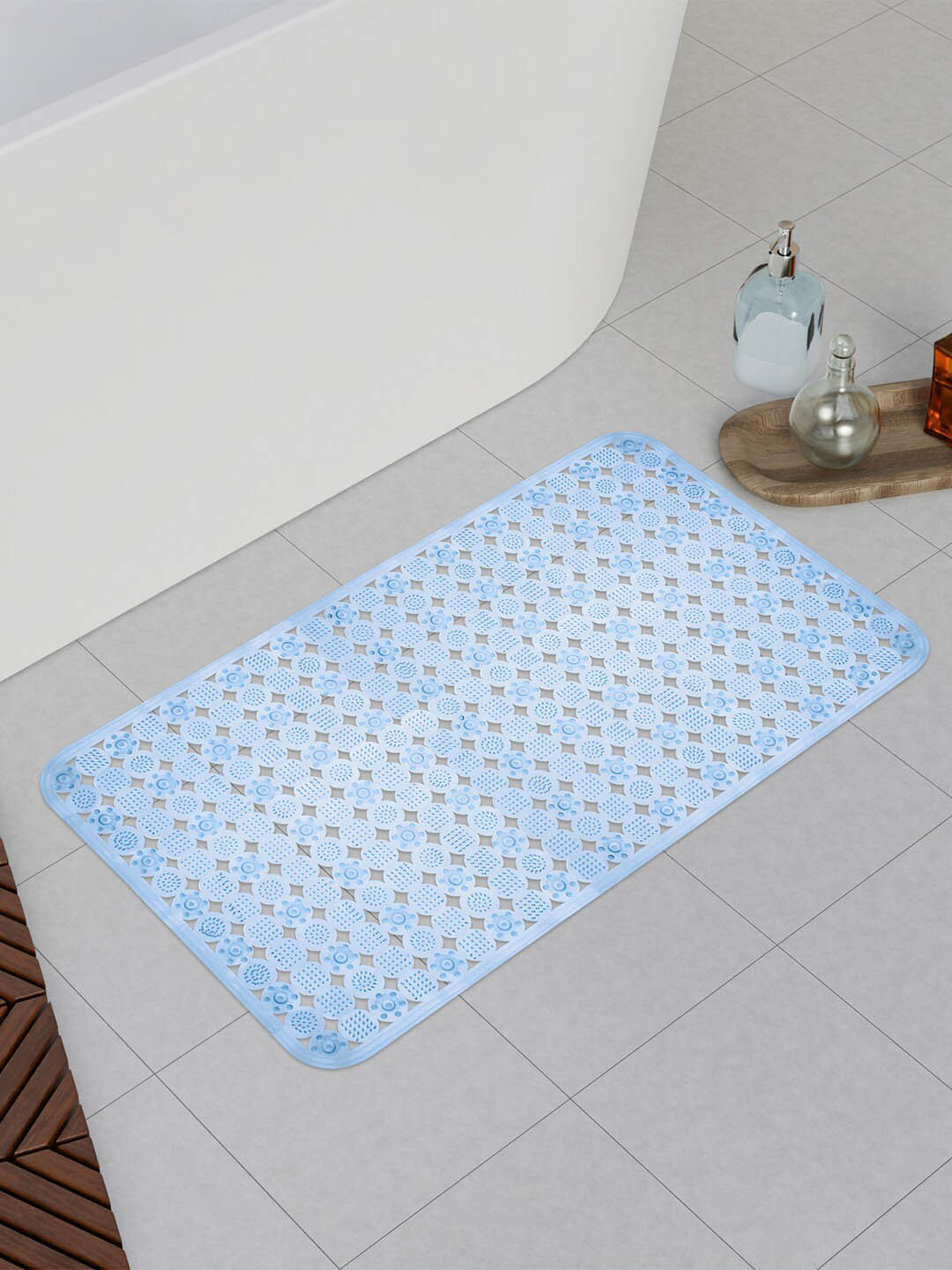 Kuber Industries Blue 2 Pieces Anti Skid PVC Bath Shower Mats With Drain Holes