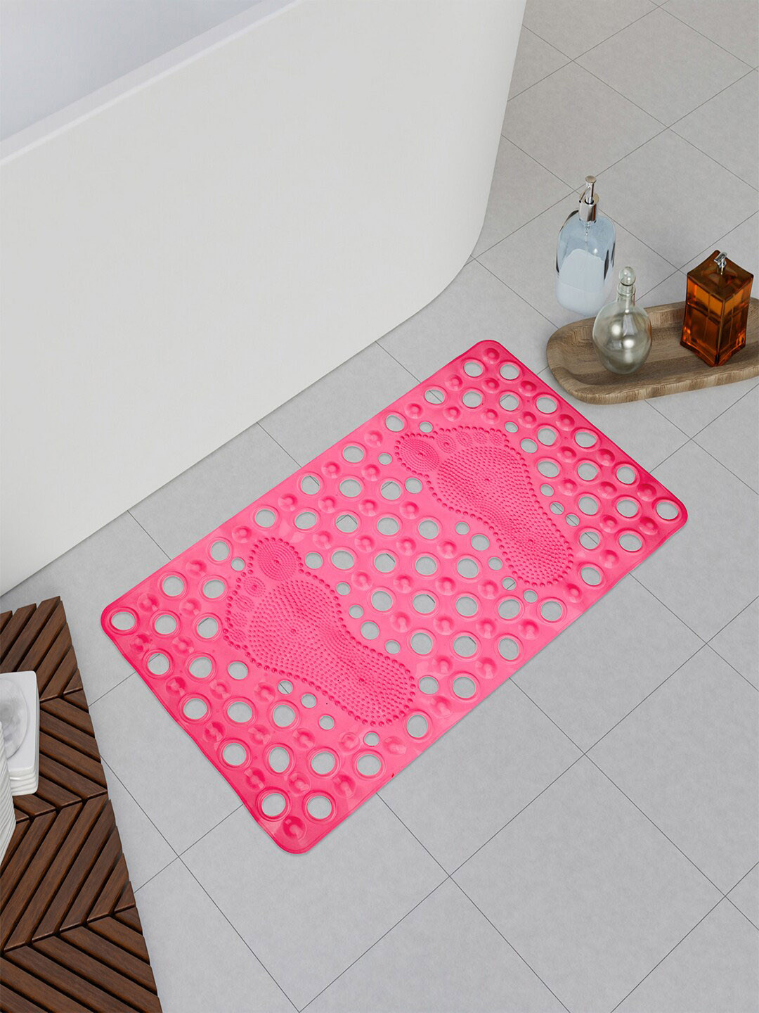 Kuber Industries Pink Hole Anti-Skid Bathroom Mat