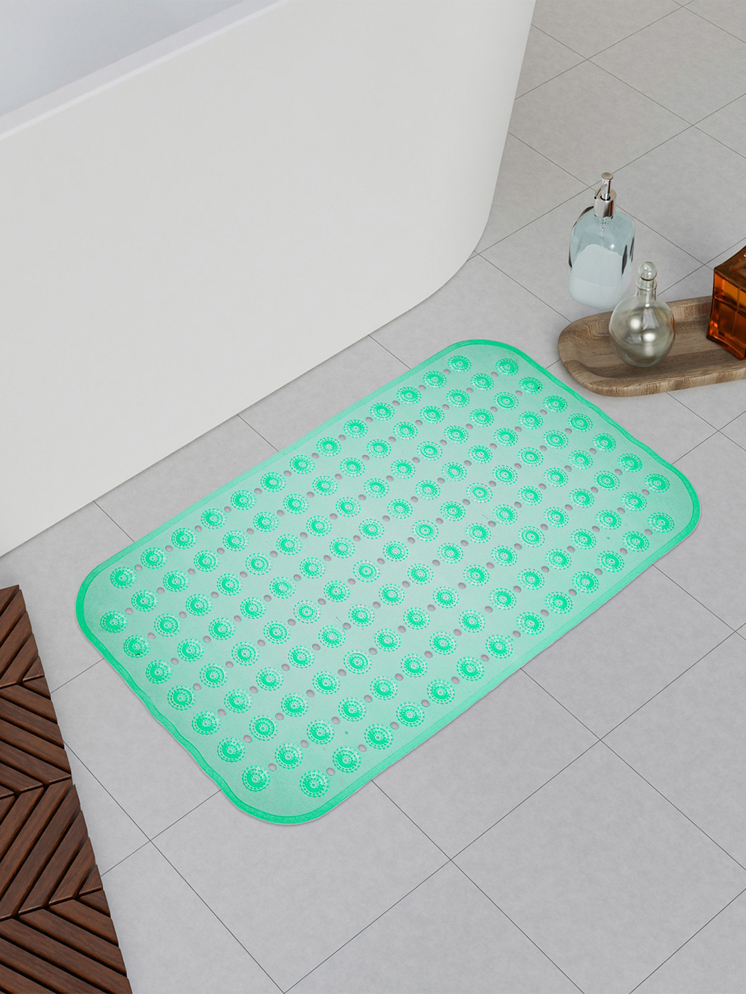 Kuber Industries Green & Pink Set Of 2 Hole Anti-Skid Bathroom Mat
