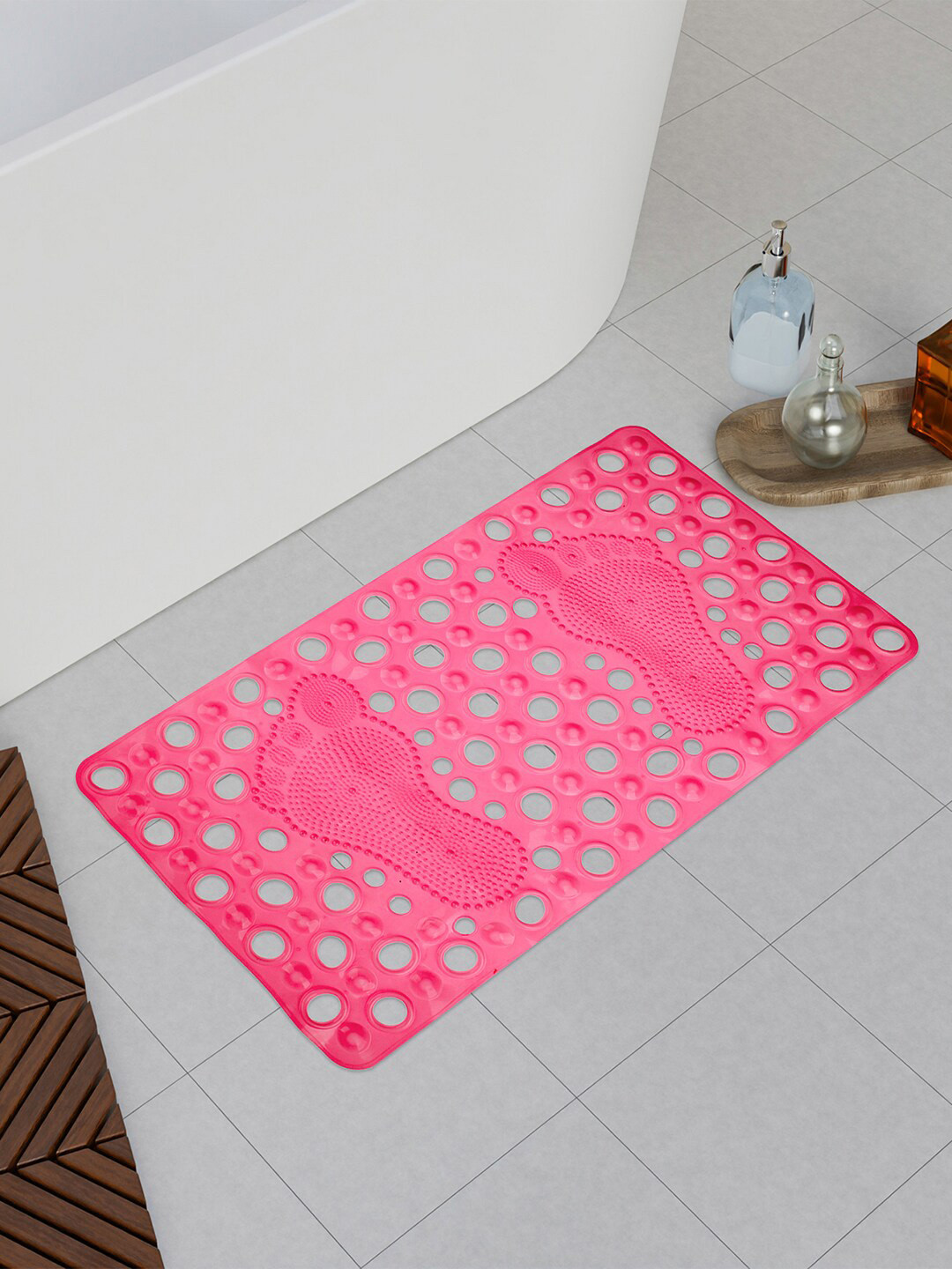 Kuber Industries Blue & Pink 2 Pieces Anti Skid PVC Bath Shower Mats With Drain Holes