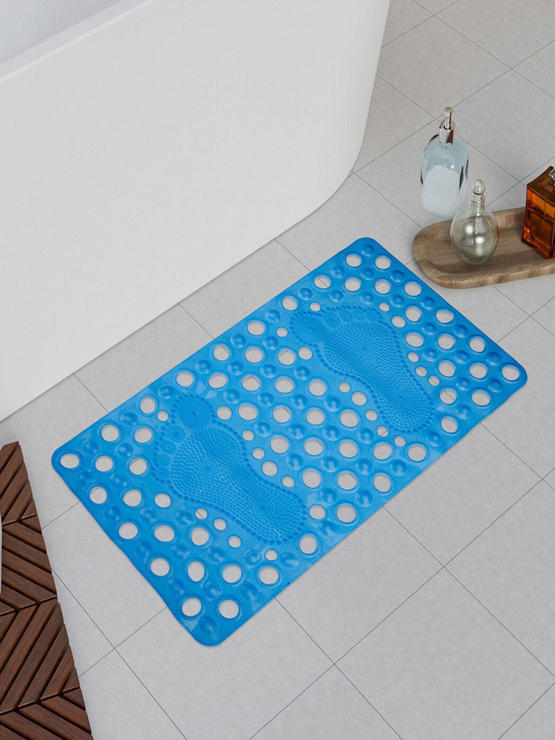 Kuber Industries 2 Pcs Blue & Grey Anti-Skid Bathroom Mats