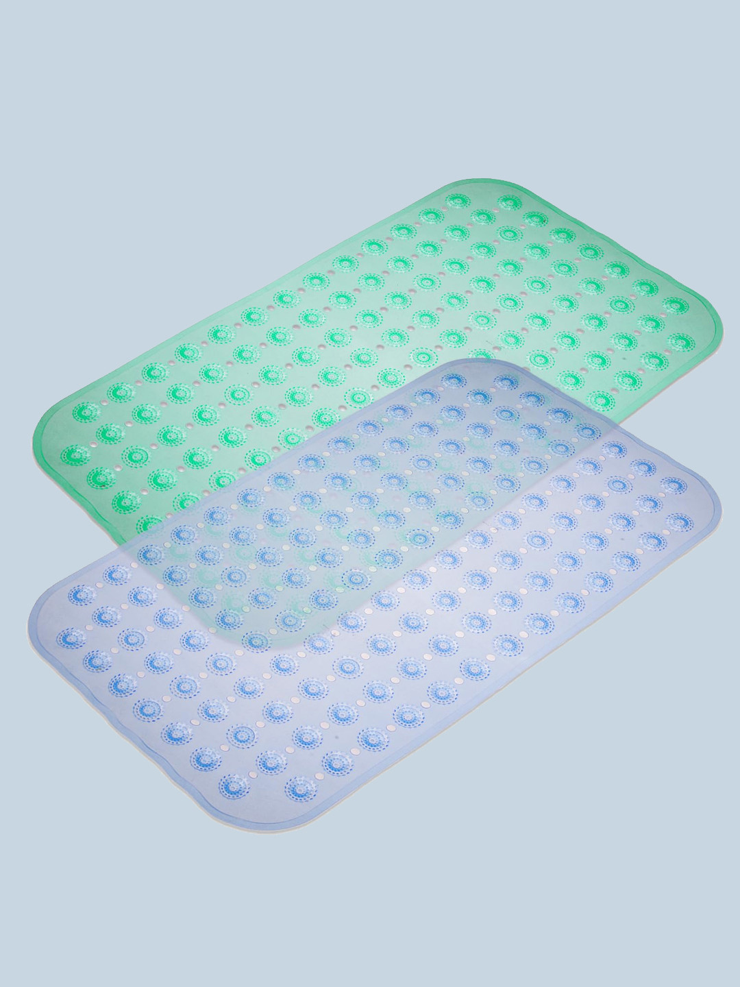 Kuber Industries Green & Blue Set Of 2 Hole Anti-Skid Bathroom Mat