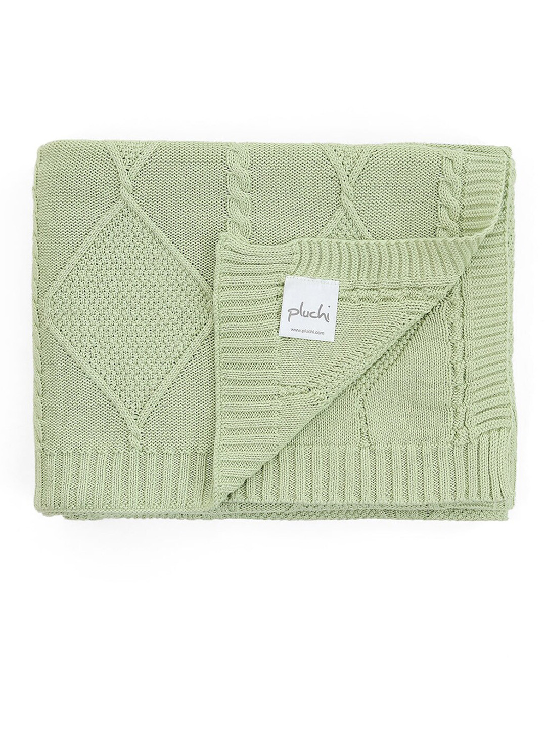 Pluchi Cable Moss Green Self-Design Pure Cotton Ac Throw