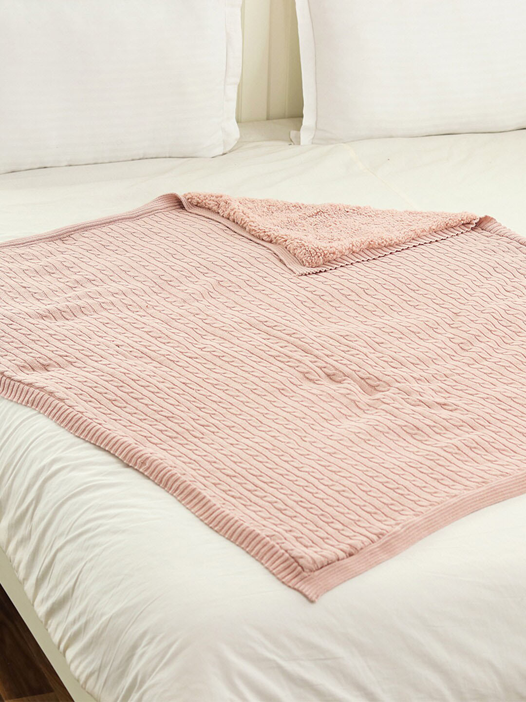 Pluchi Pink Textured Cotton Throw Blanket