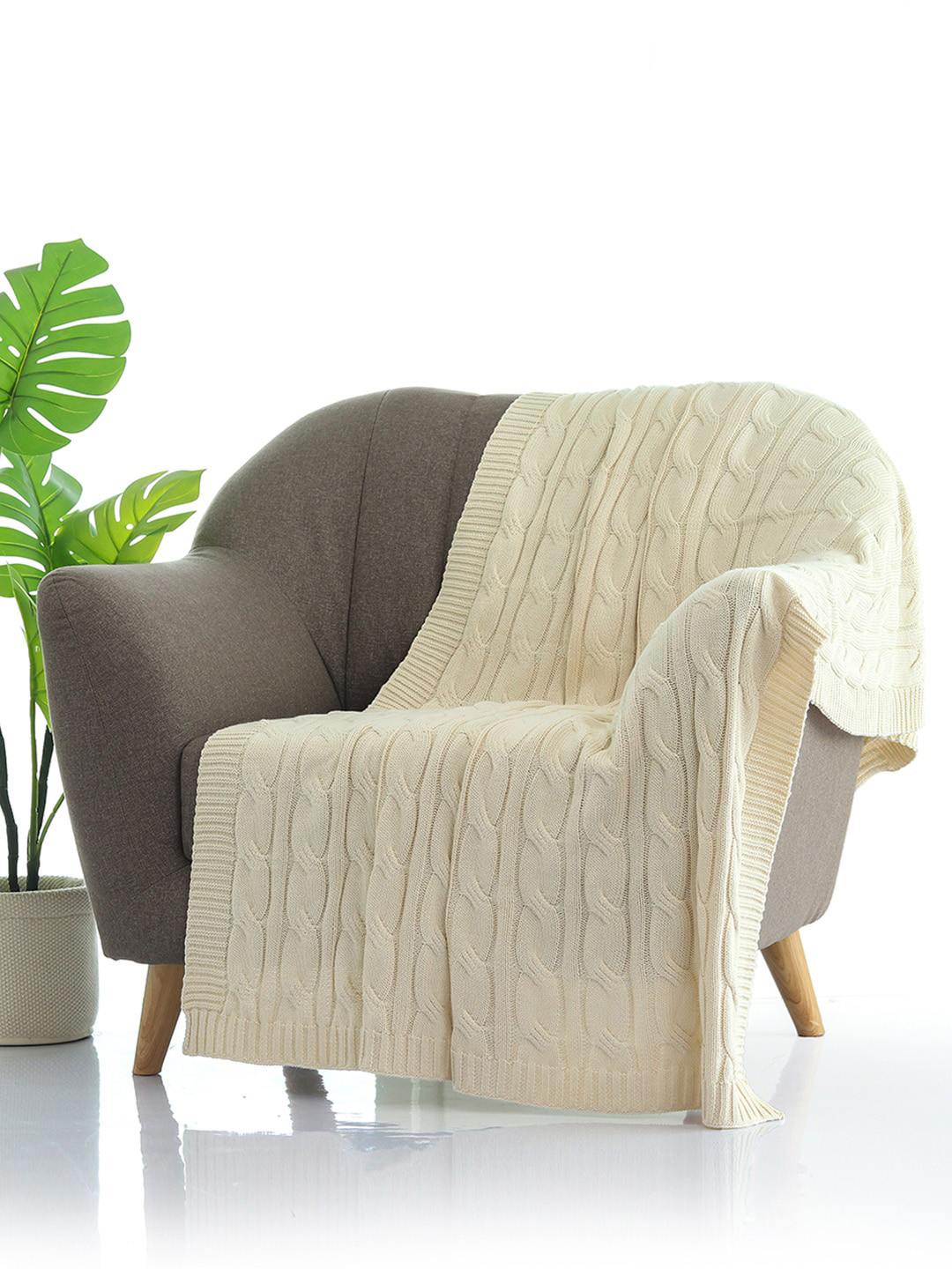 Pluchi White Textured Pure Cotton AC Throw
