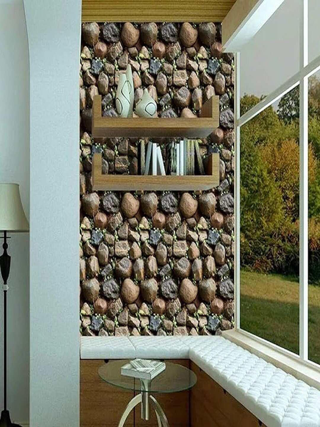 Univocean Brown 3D Big Stone Peel & Stick Wallpaper