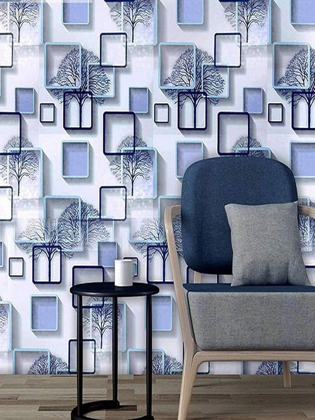 Univocean Blue & White 3D Square Pattern Self Adhesive Peel Stick Waterproof HD Wallpaper