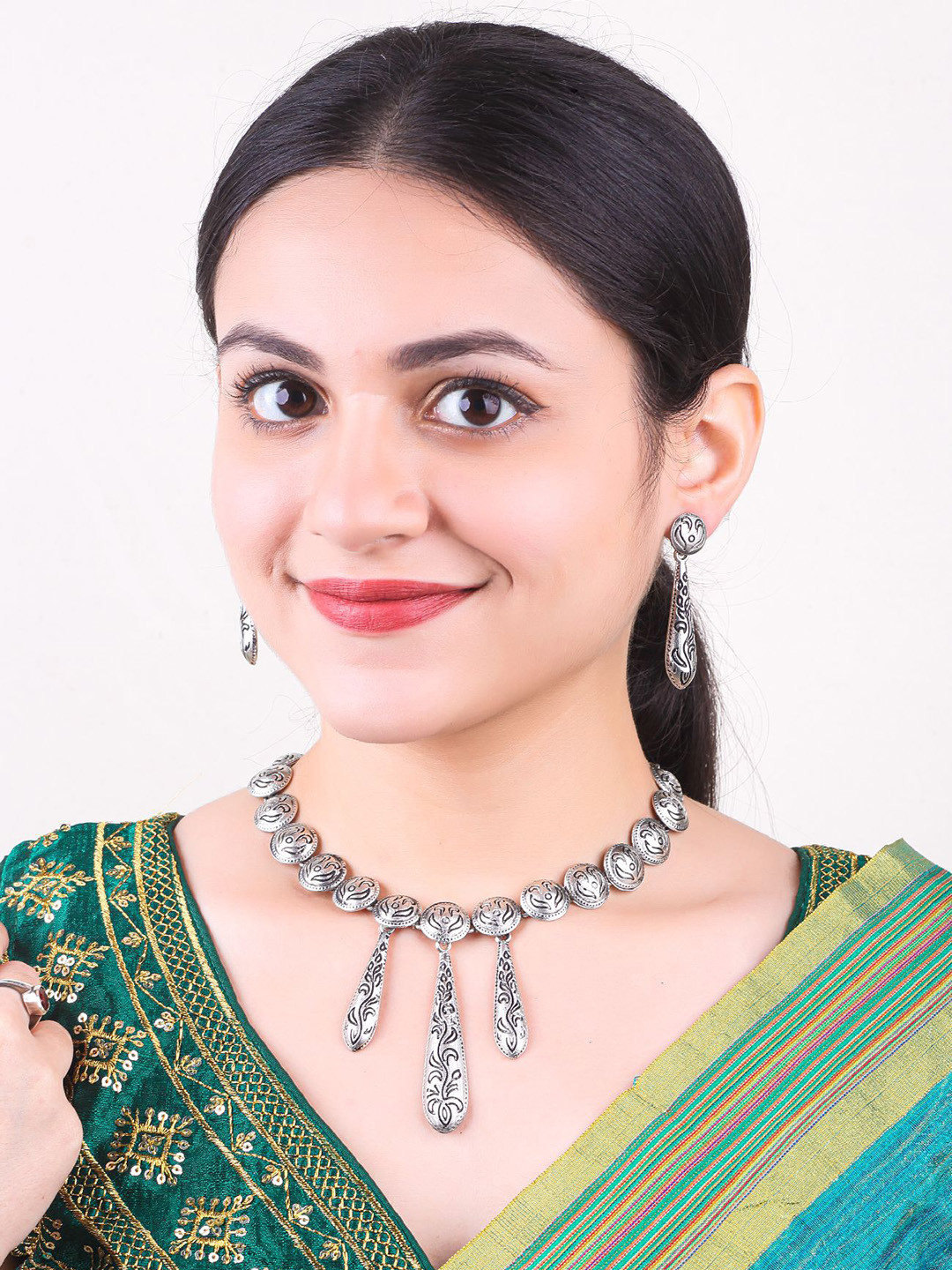 GRIIHAM Silver-Plated Oxidised Jewellery Set