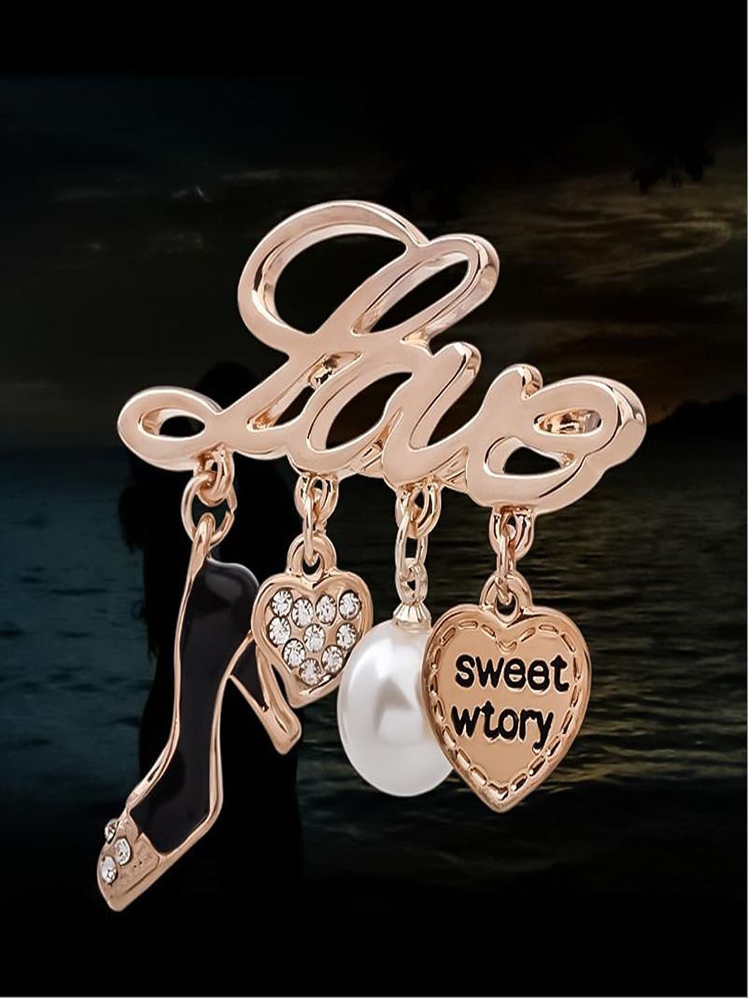 UNIVERSITY TRENDZ Women Gold-Plated Love Sandal Crystal Studded Brooch