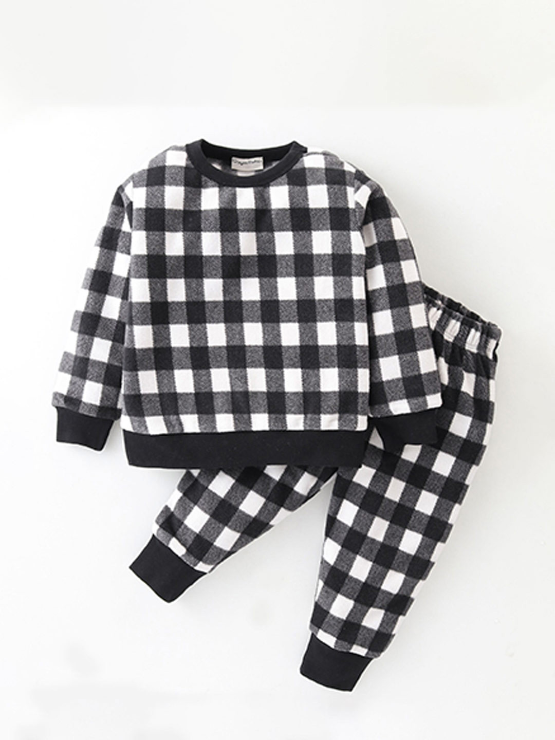 CrayonFlakes Girls Polar Fleece Checked Printed Round Neck Long Sleeve Top With Jogger