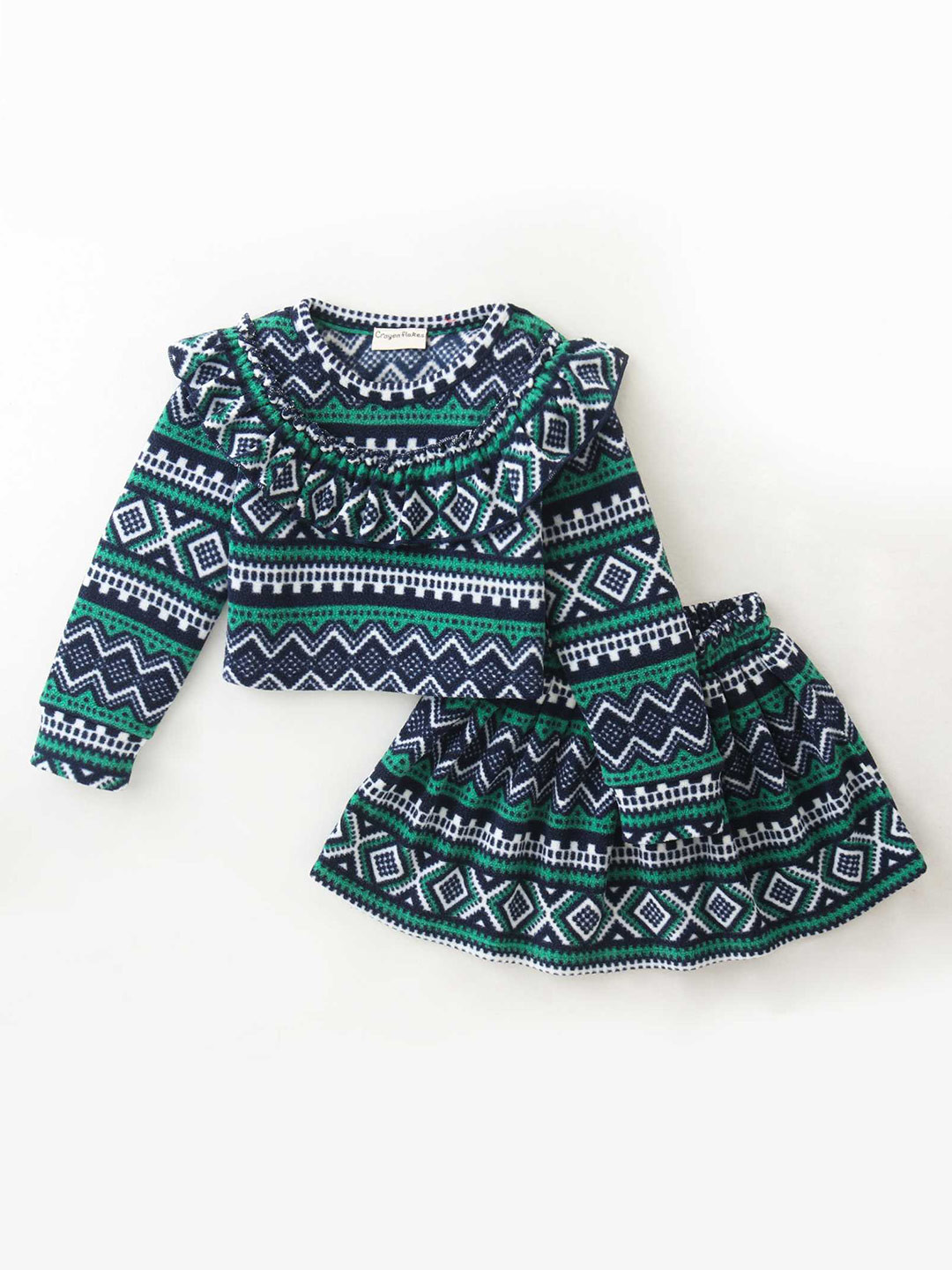 CrayonFlakes Girls Polar Fleece  Printed Top with Skirt