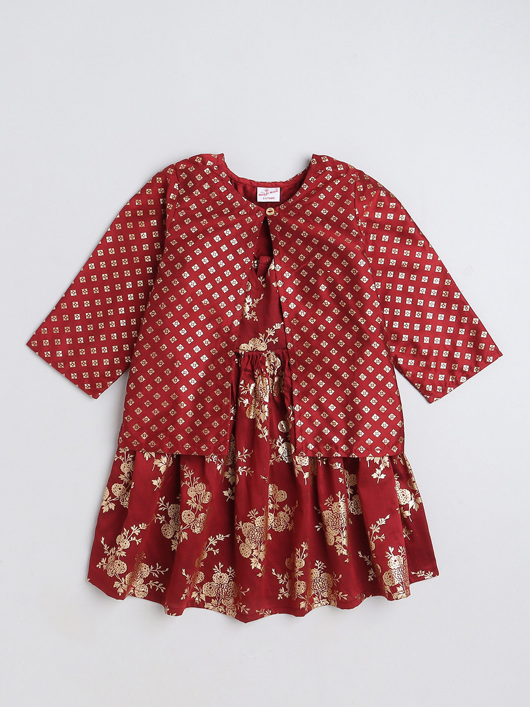 The Magic Wand Girls Ethnic Motif Printed Halter Neck A-Line Ethnic Dress With Jacket