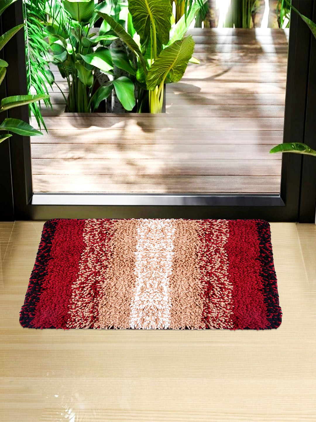 Kuber Industries Cream Coloured & Red Woven Design Doormat