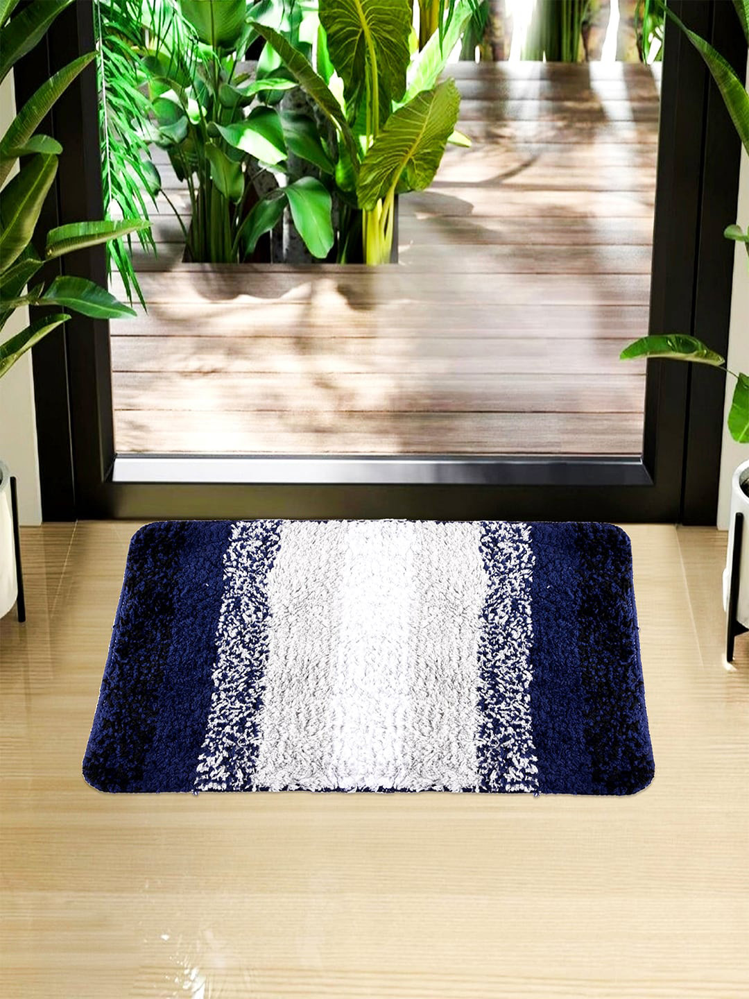 Kuber Industries Grey & Blue Woven Design Dust Trapper Doormat