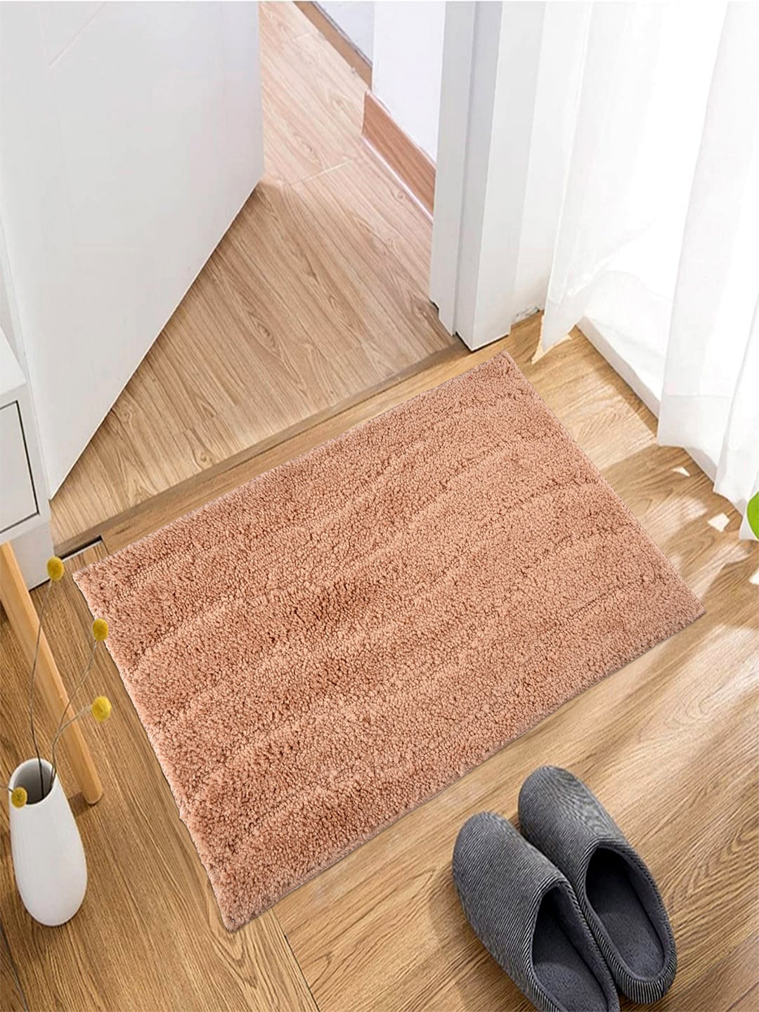 Kuber Industries Brown Waves Shape Velvet Doormats