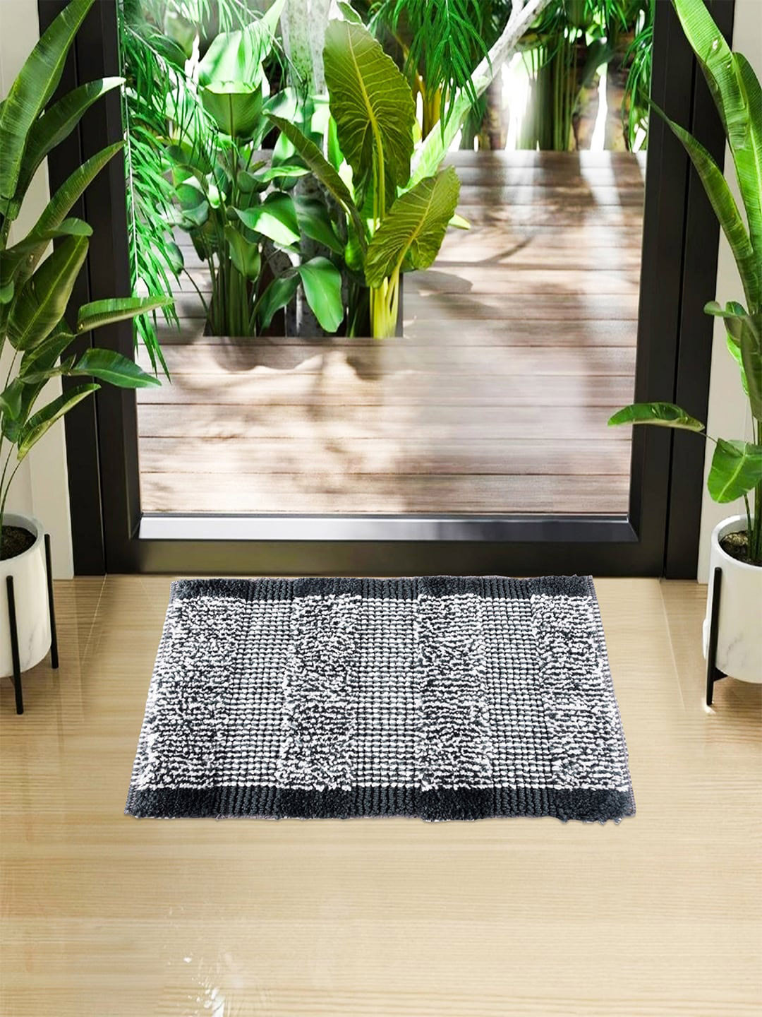Kuber Industries Grey White Cut Loop Microfiber Doormat