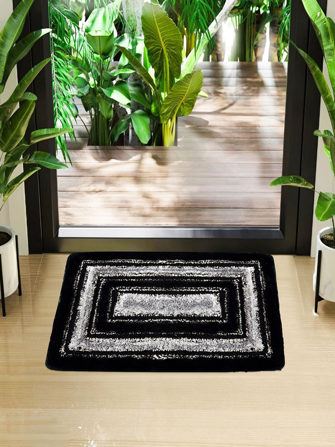 Kuber Industries Grey & Black Microfibre Square Fur Doormat