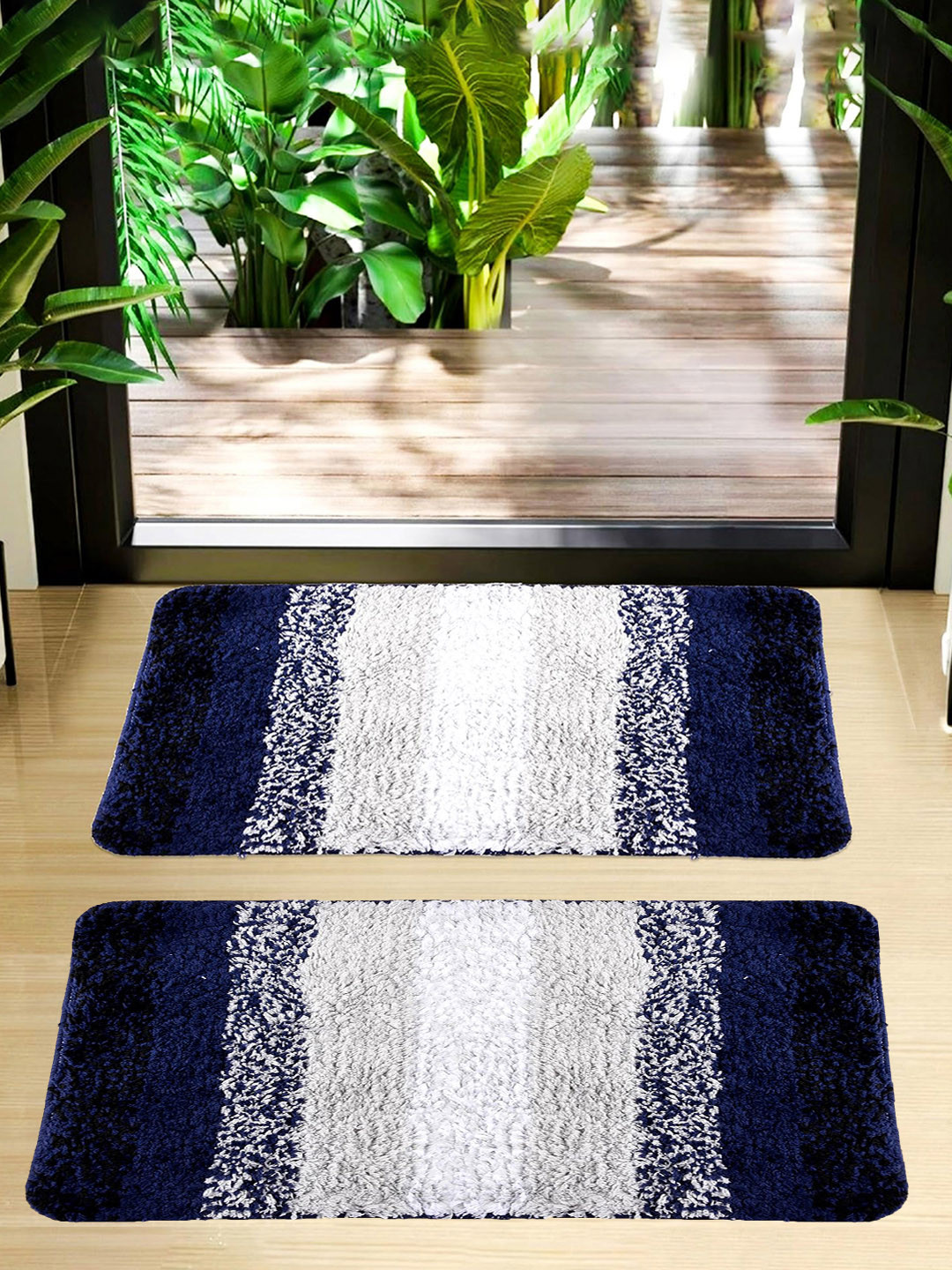 Kuber Industries Grey & Blue Set Of 2 Dust Trapper Anti-Skid Door Mat