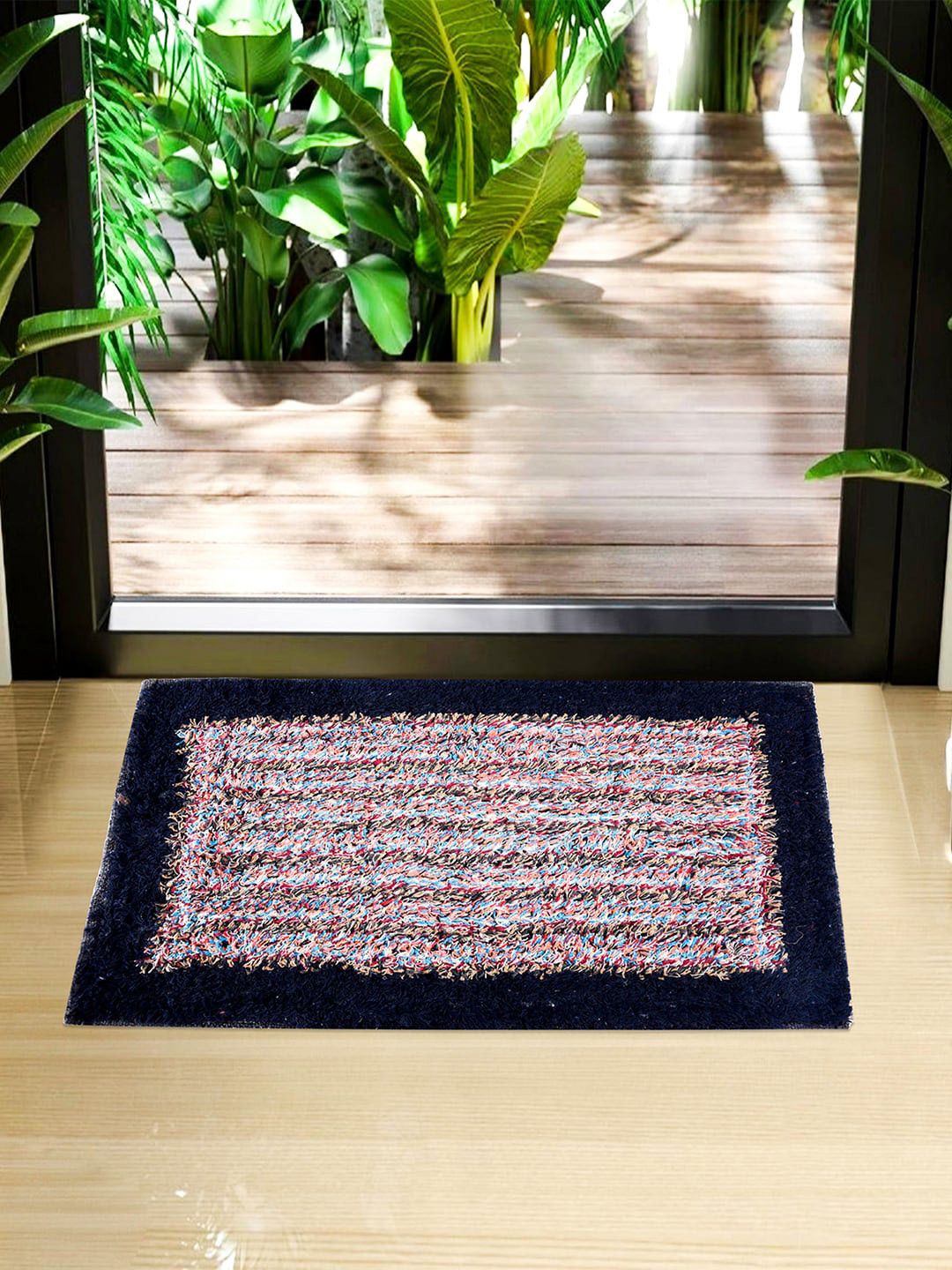 Kuber Industries Blue & Pink 3 Pieces Self-Designed Dust Trapper Cotton Doormats