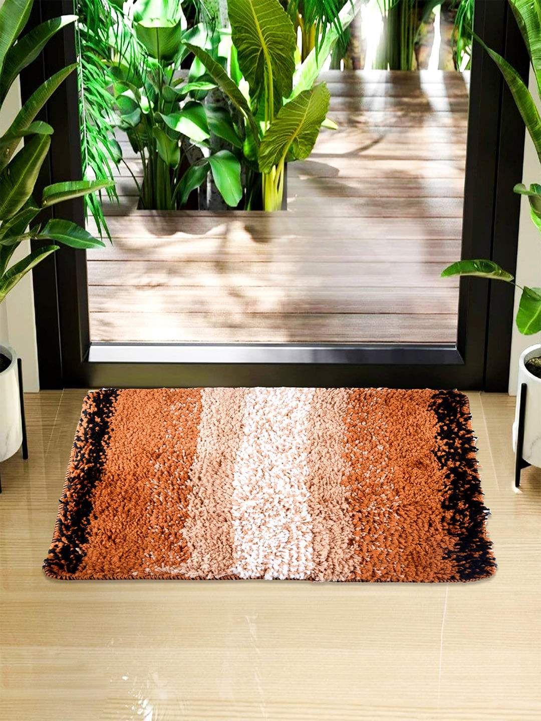 Kuber Industries Cream Coloured & Orange 2 Pieces Coloured Woven Design Doormats