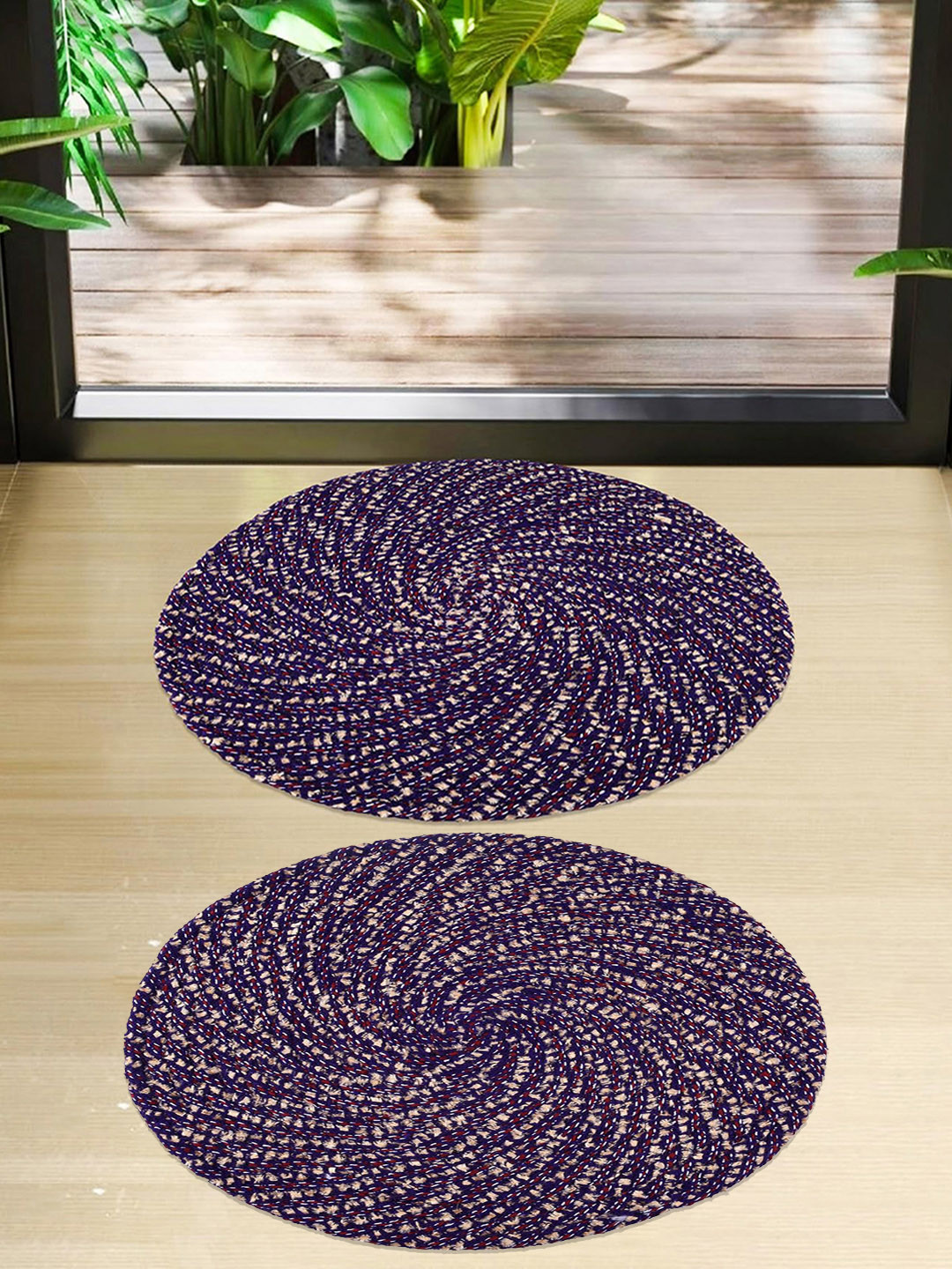 Kuber Industries Pack of 2 Purple Cotton Reversible Round Doormats