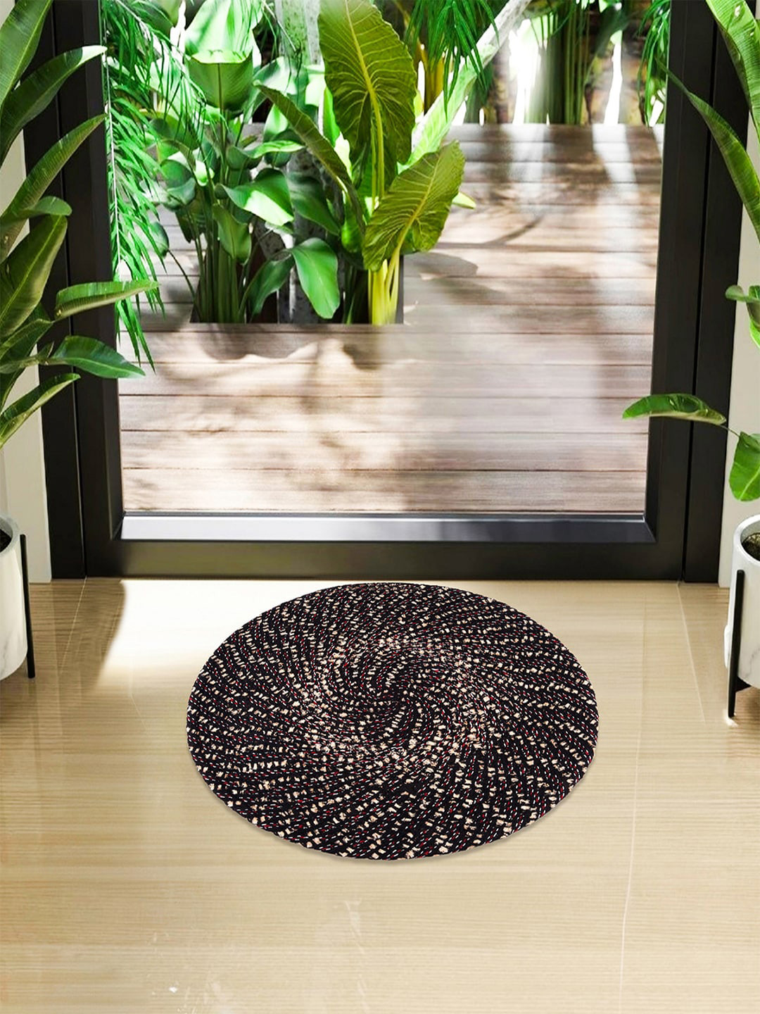 Kuber Industries Maroon & Beige 3-Pieces Round Feather Reversible Doormats