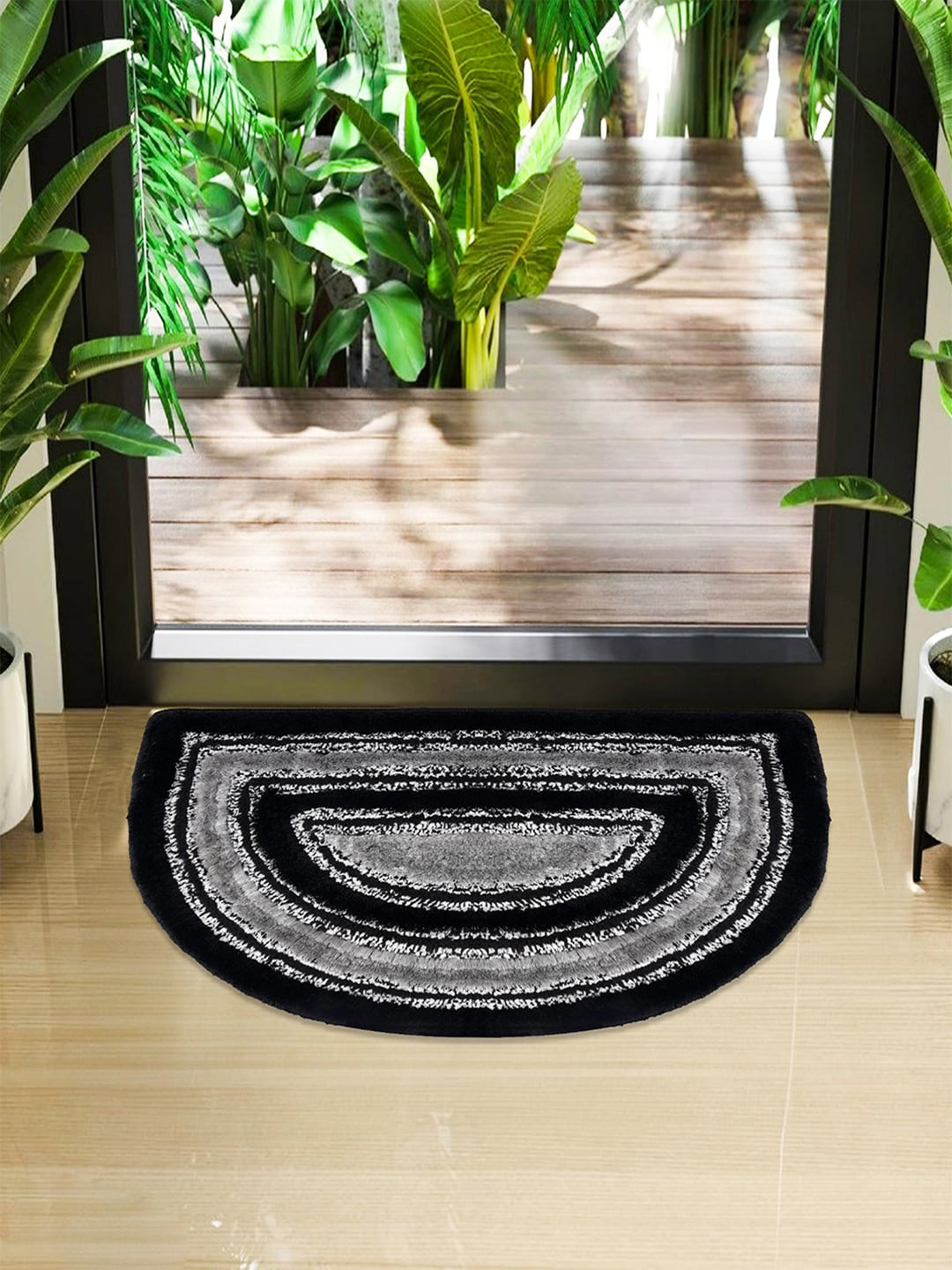 Kuber Industries Black & Grey Woven Design D Shape Doormat