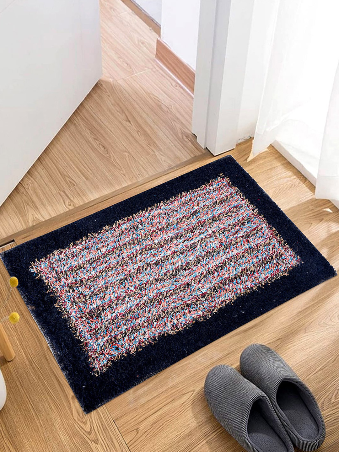 Kuber Industries Black & Pink 2 Pcs Self-Designed Dust Trapper Cotton Border Doormats