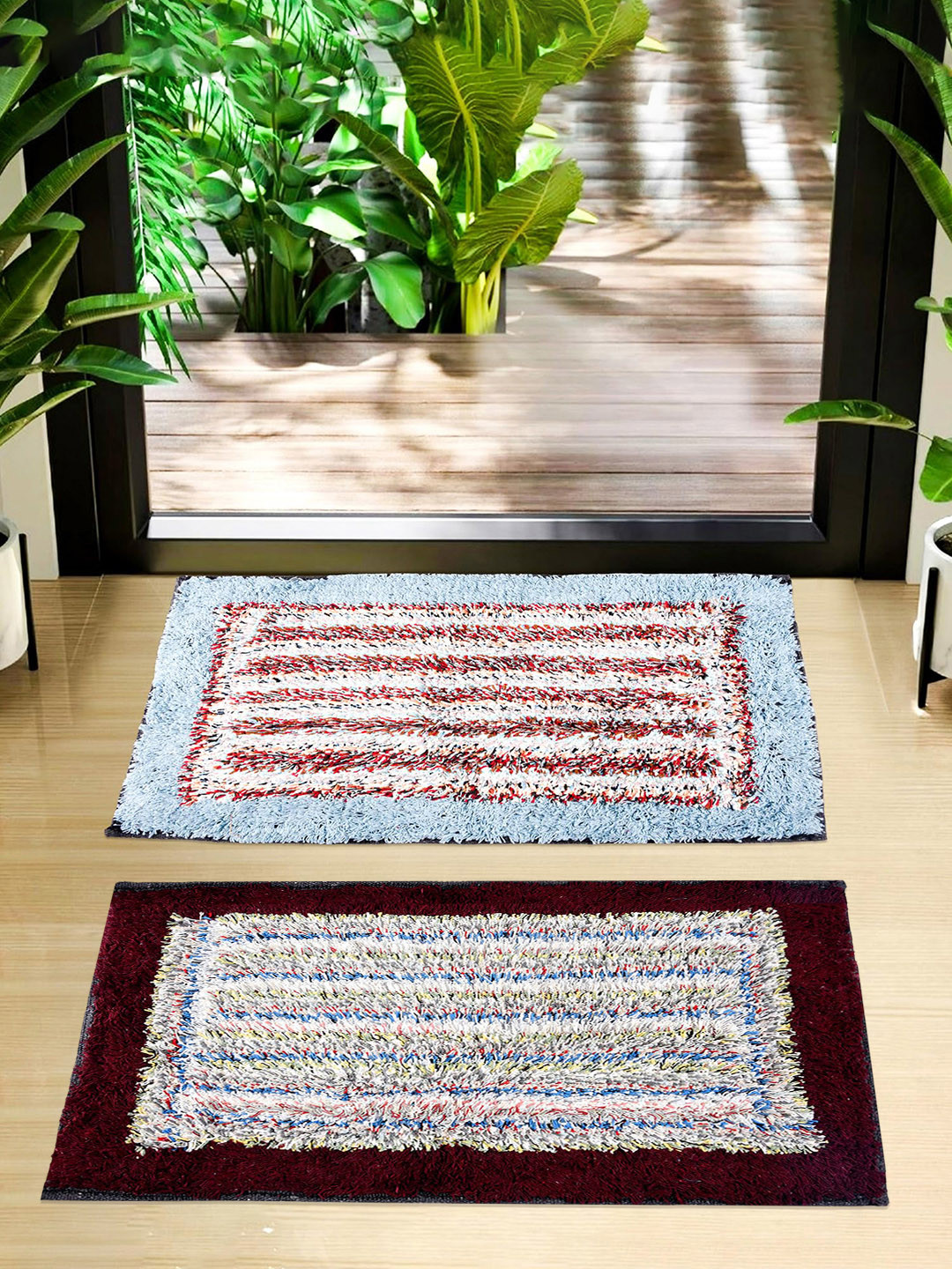 Kuber Industries Multicoloured Set Of 2 Dust Trapper Anti-Skid Door Mat