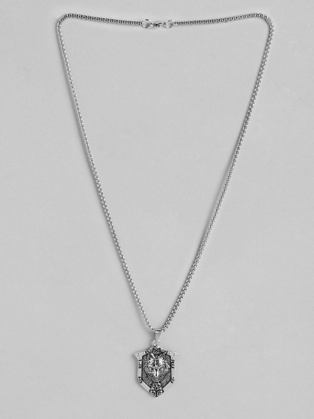 PARIS HAMILTON Rhodium-Plated Stainless Steel Wolf Shield Shaped Pendant With Chain