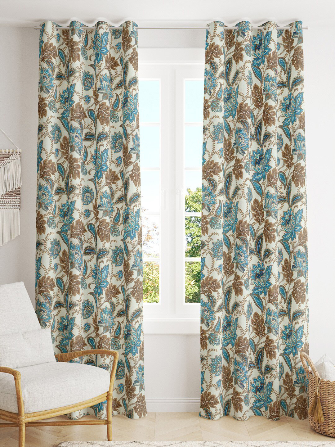 Tesmare Beige & Blue 1 Floral Satin Long Door