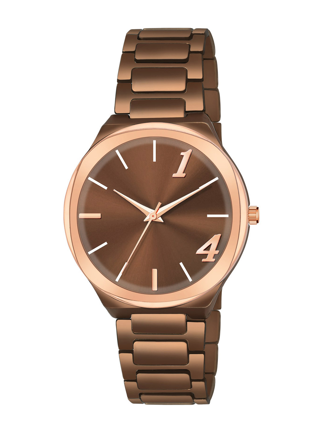 Shocknshop Men Stainless Steel Bracelet Style Straps Analogue Watch WCH90Brown