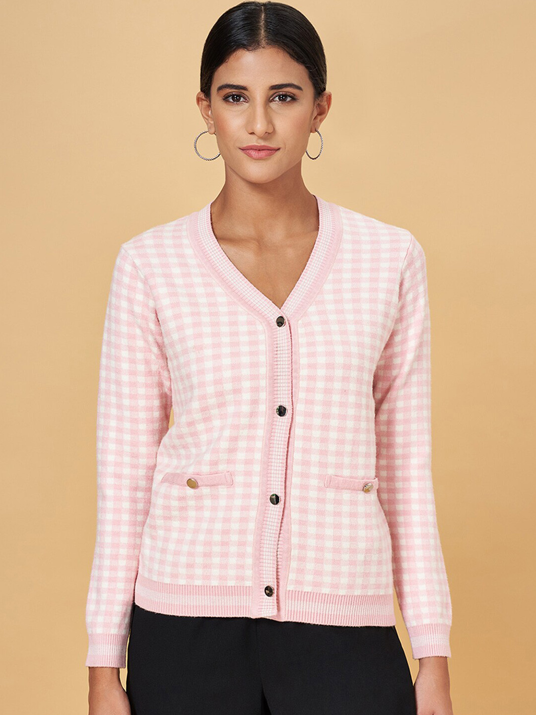 Annabelle by Pantaloons Checked V-Neck Cardigan