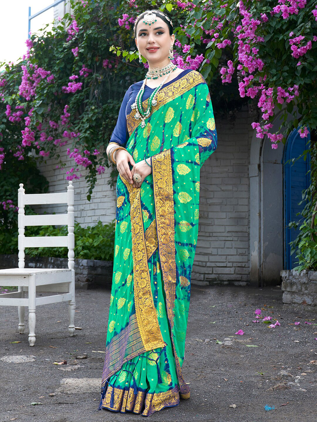 Anouk Rustic  Ethnic Motifs Zari Border Nylon Silk Tie and Die Saree