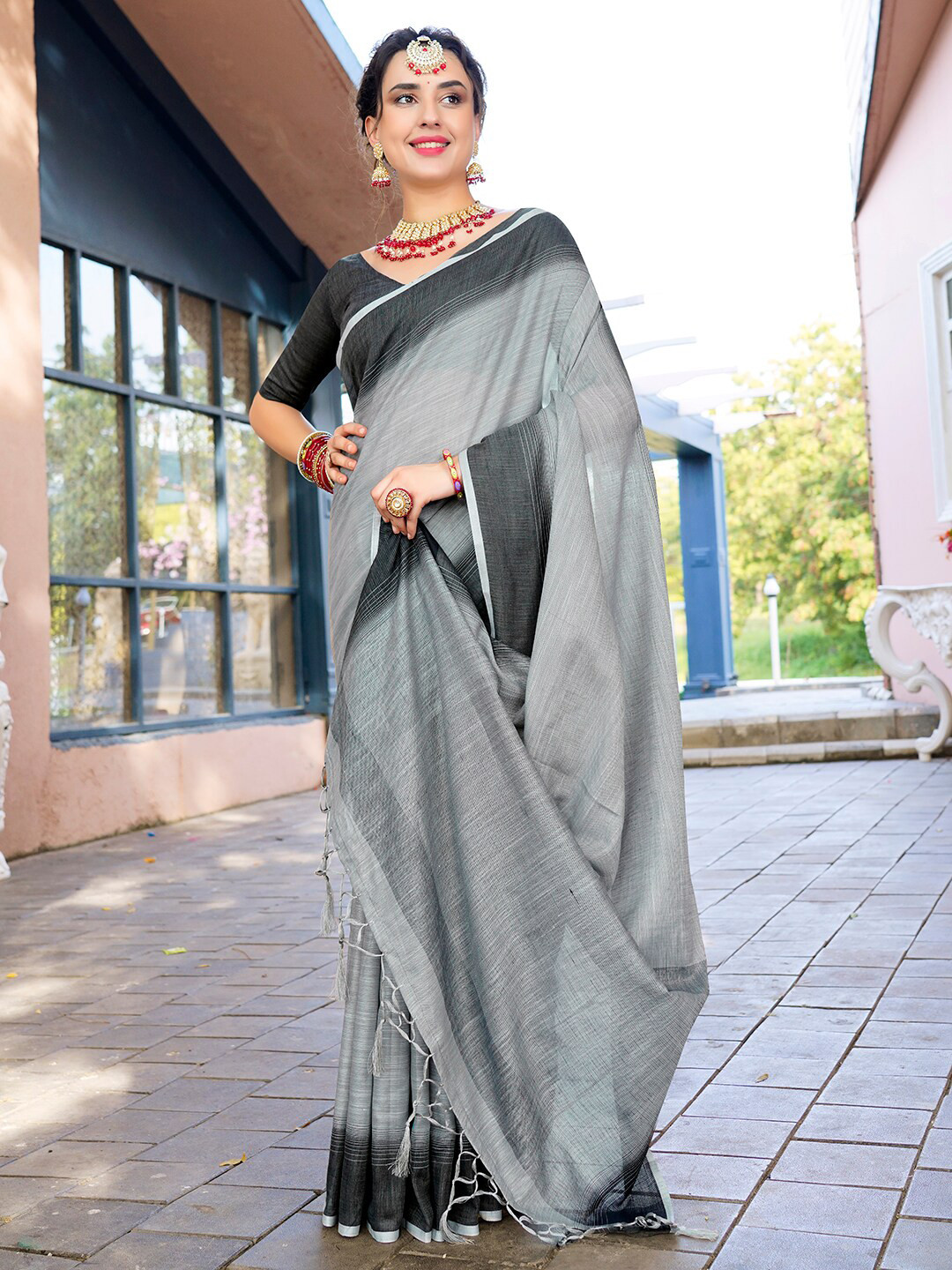 Anouk Ombre Dyed Pure Linen Saree