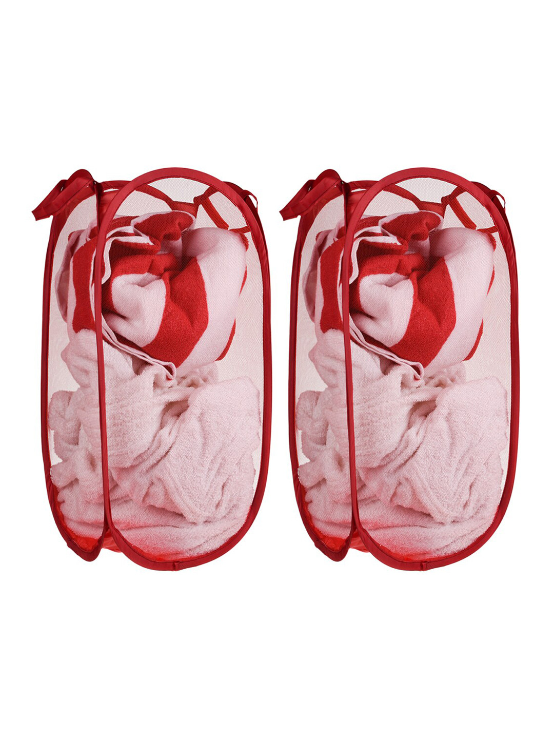 Kuber Industries 2 Pcs Red Net Foldable Laundry Bags