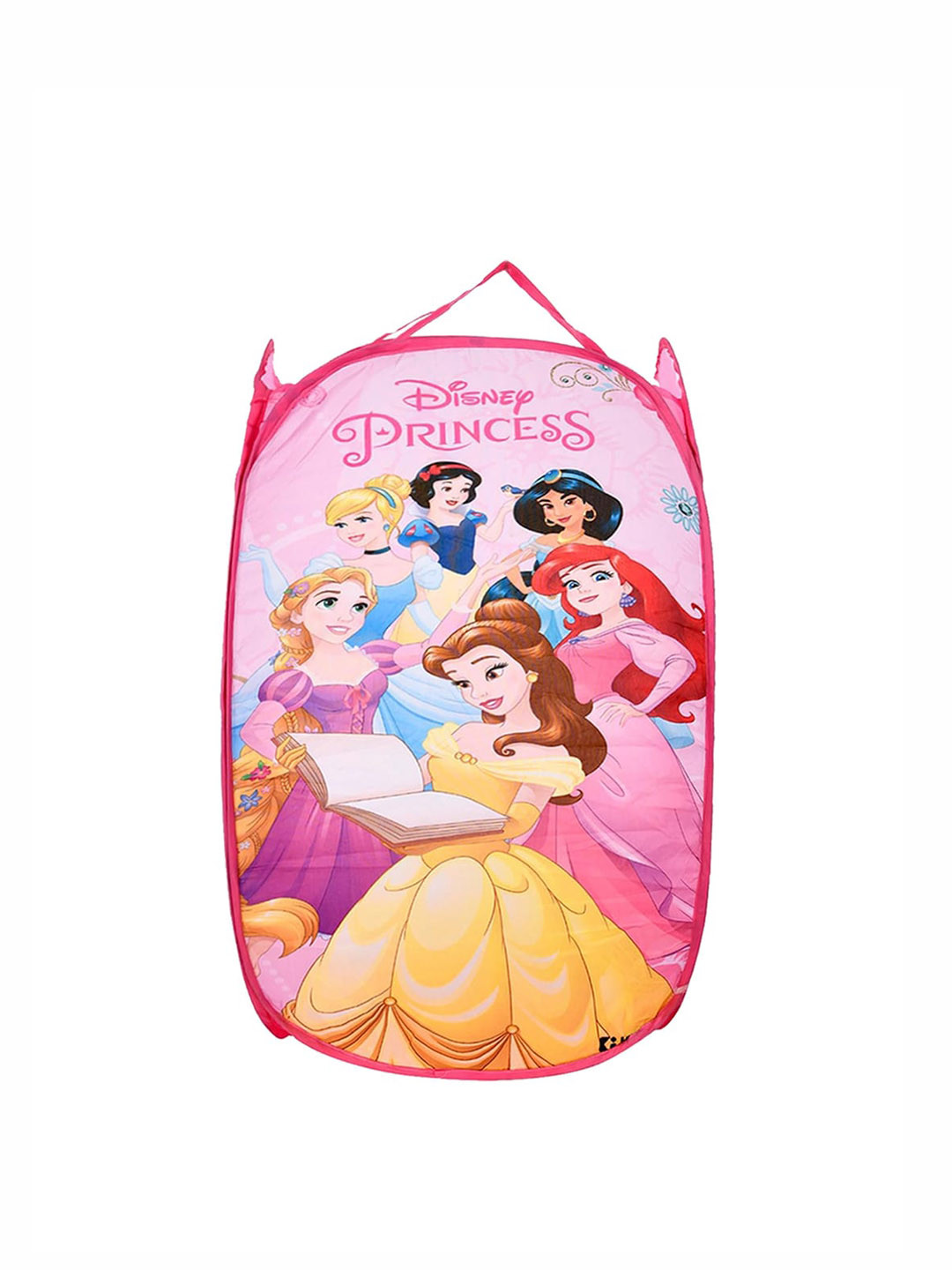 Kuber Industries Pink & White Disney Princess Printed Net Foldable Laundry Bag