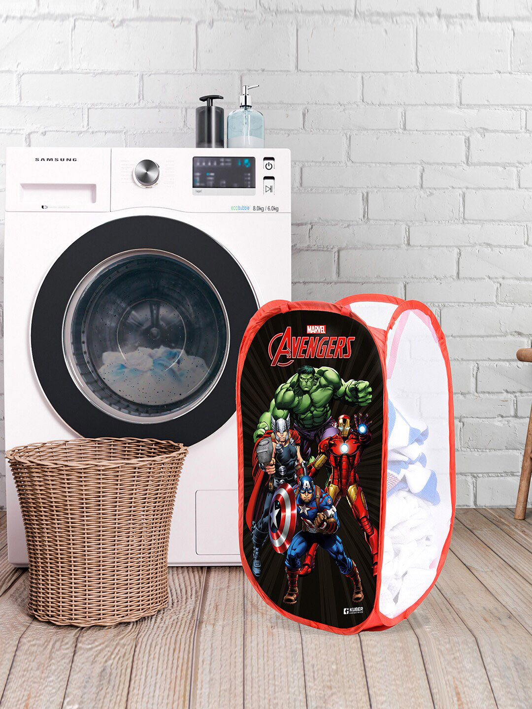 Kuber Industries Red & Blue 2 Pieces Spiderman Printed Net Foldable Laundry Bags