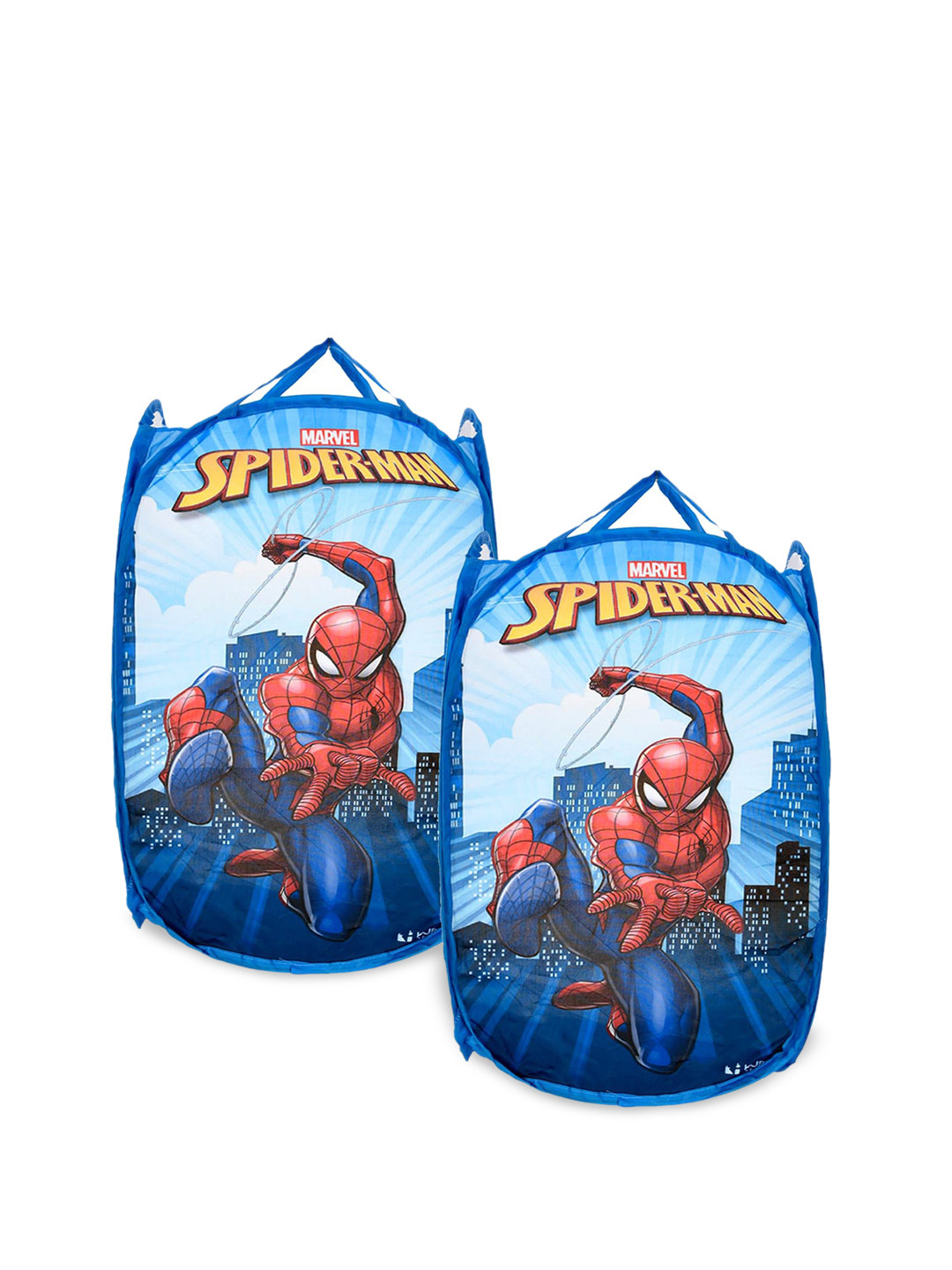 Kuber Industries Blue 2 Pieces Spiderman Printed Laundry Bag