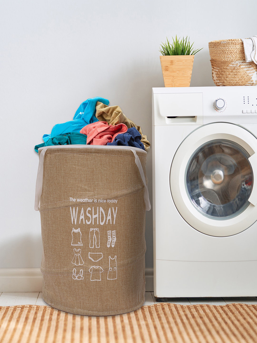 Kuber Industries Beige 2 Pieces Jute Laundary Bag With Button Handles