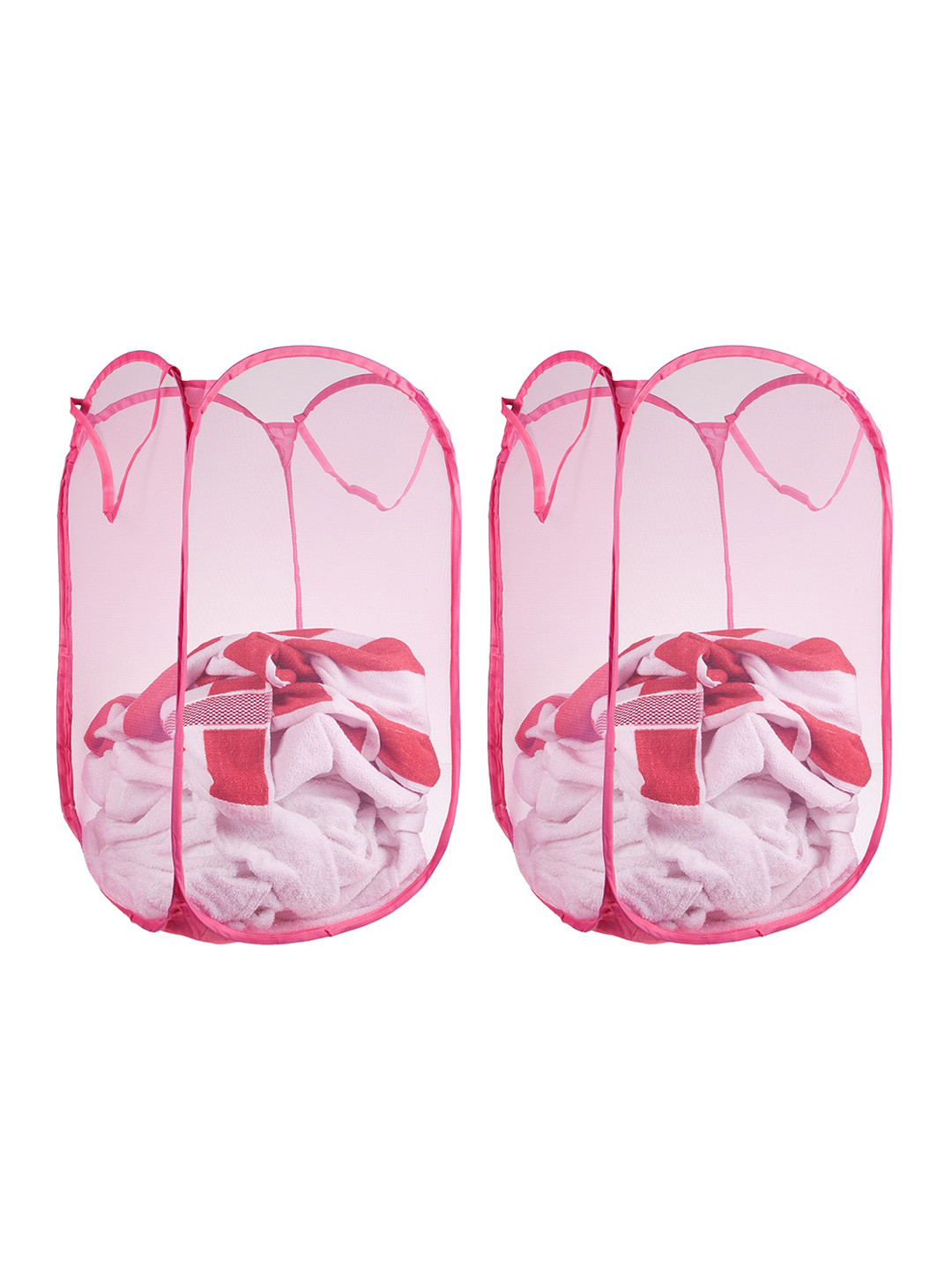 Kuber Industries Pink 2 Pieces Net Foldable Laundry Bags